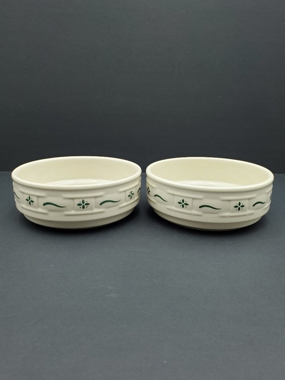 Longaberger Woven Traditions Heritage Green Soup Bowls Stackable Cereal Bowls